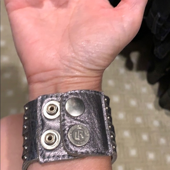 Leather/crystal bracelet cuff with silver studs. - Picture 2 of 3